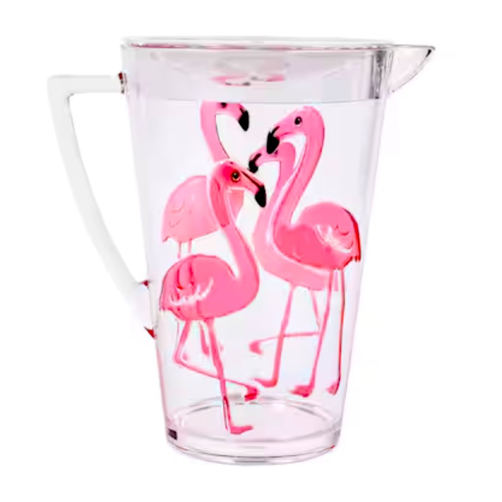 NWOT Tommy Bahama 84 oz BPA Free Embossed Pink Flamingo Clear Acrylic Pitcher